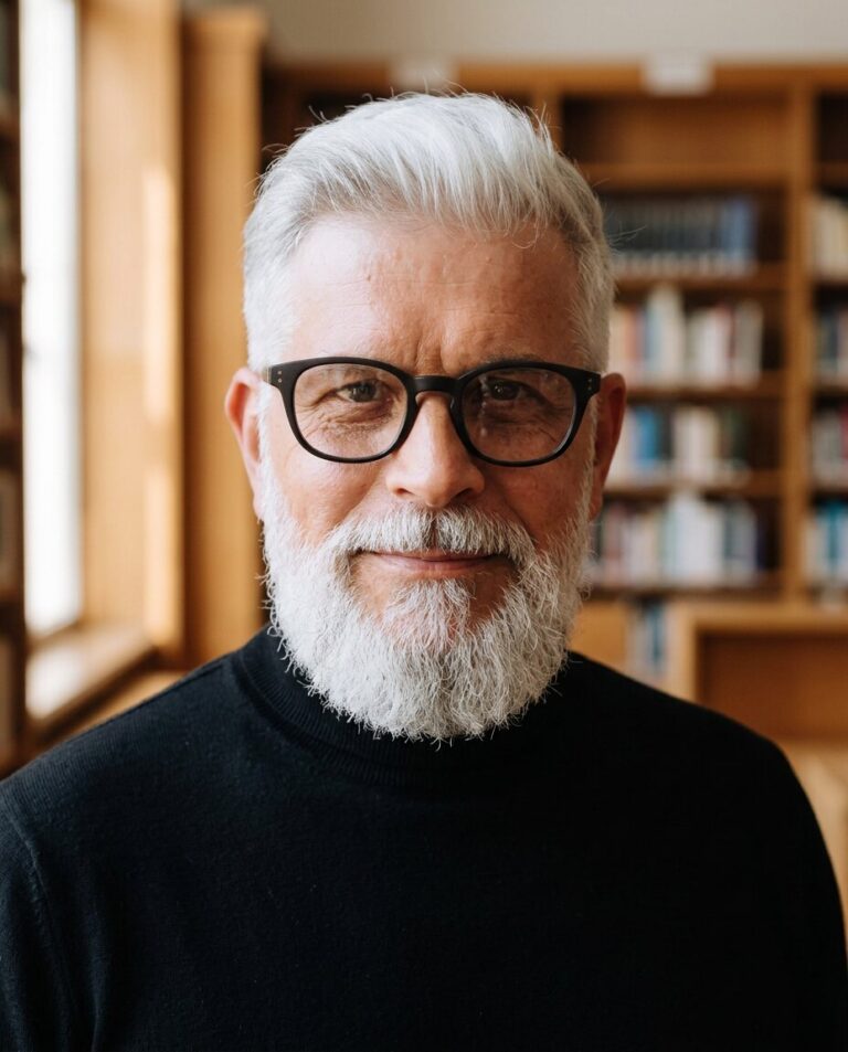 black turtleneck, bookshelf